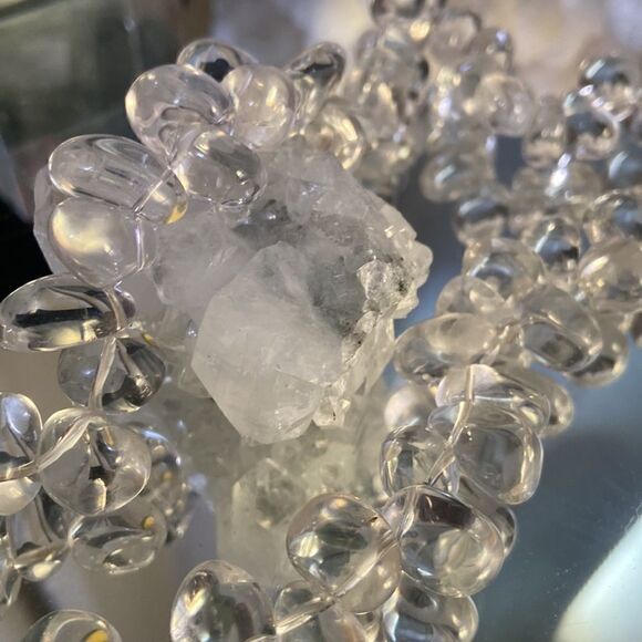 Authentic Quartz Crystal Hand Strung Necklace, Sterling Clasp - Picture 5 of 7